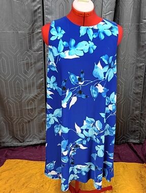 Lauren Ralph Lauren Women's Sleeveless Blue And White Floral Print Dress Size 16